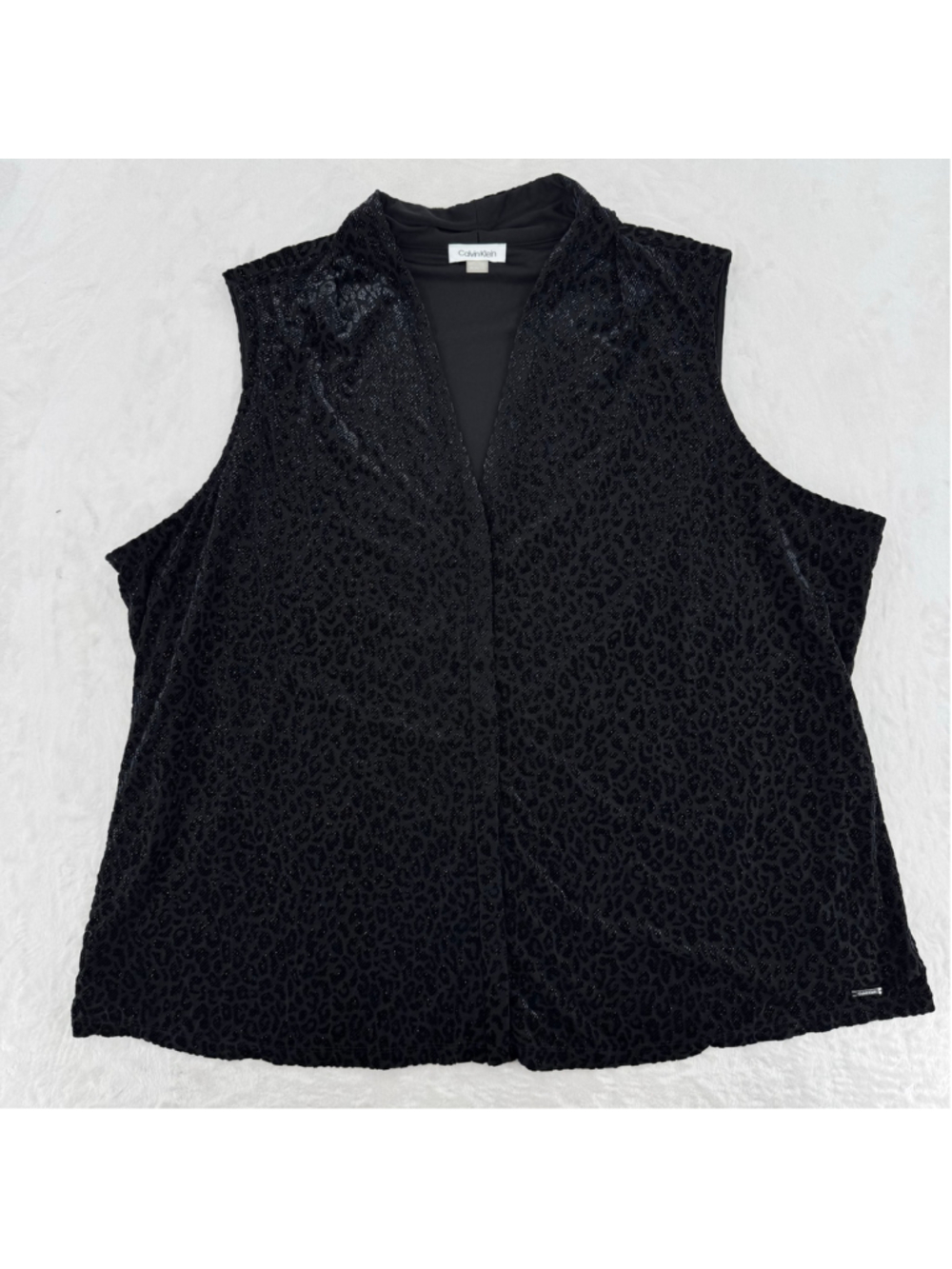 Calvin Klein Black Velvet Leopard Top Glitter Sparkle Animal Print Mobwife Sz 3X